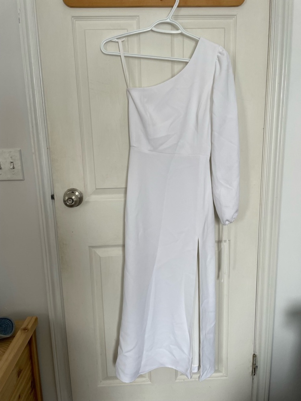 Park & Fifth White One-Shoulder Midi Dress with Long Sleeve
